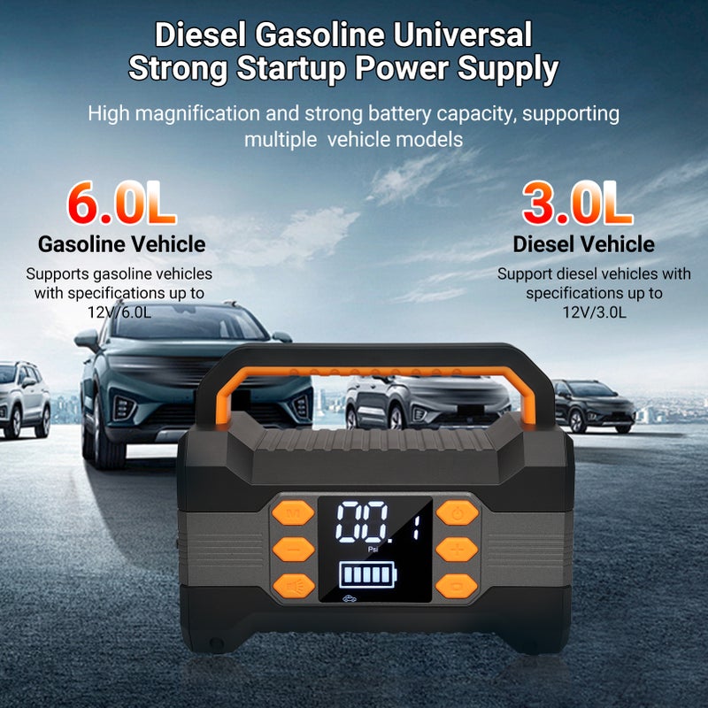 DN20 Automobile Emergency Starting Power Supply Car Jump Starter,600A Peak Current 10000 MAh Emergency Starter Power Supply Multi-Function Outdoor Auto Portable Power Bank Portable Air Compressor - Image 5