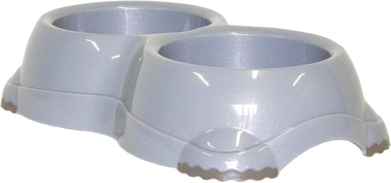 Double Smarty Plastic Non-Slip Pet Food Bowl 2 X 645Ml Warm Grey