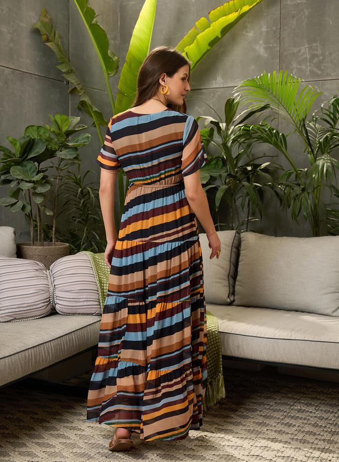 Sassafras Multi Stripes Round Buckle Maxi Dress - Image 5