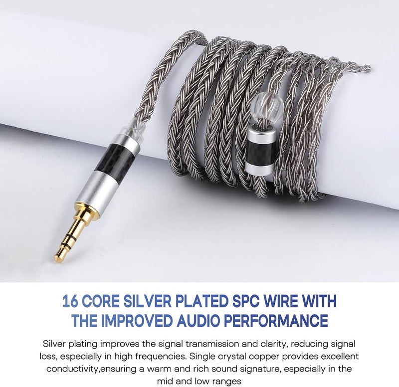 Linsoul Tripowin Zonie IEM Cable, 16 Core Silver Plated Earphone Upgraded Cords, 1.25m SPC in Ear Monitor Cable for ZS10 PRO 2 AS10 PRO ZSN PRO X Wan’er SIMGOT EM6L (Recessed 2pin, 3.5mm)(Grey) - Image 3