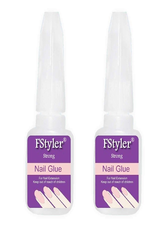 FStyler Nail Glue with Brush Cap & Super Strong Instant Adhesive For Professional Nail Art Extension 10gm/each (Pack of 2) (White)