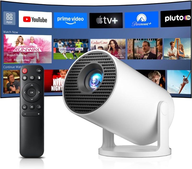 Salange Mini Projector, Support 4K Projector Smart Android 14 with Apps, WiFi 6 and Bluetooth 5.4, Small Portable Auto Keystone 8000L 270° Rotation, Home Cinema Outdoor, White - Image 1