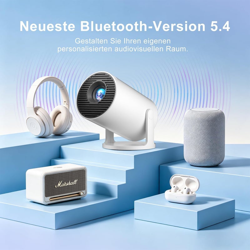 Salange Mini Projector, Support 4K Projector Smart Android 14 with Apps, WiFi 6 and Bluetooth 5.4, Small Portable Auto Keystone 8000L 270° Rotation, Home Cinema Outdoor, White - Image 5