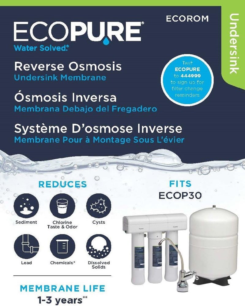 EcoPure ECOROM Reverse Osmosis Membrane Replacement – Fits ECOP30 & Select Kenmore & Brita RO Systems – NSF-Certified Stage 2 Filter – Reduces TDS, Lead, Chlorine & More – 1–3 Year Life – Easy Changes - Image 3