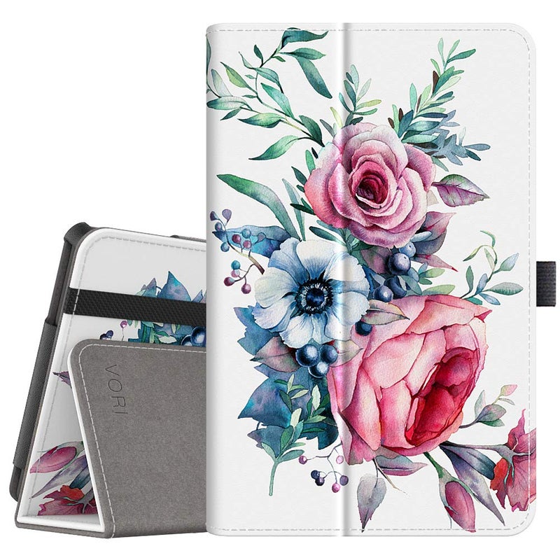 VORI Folio Case for Amazon Fire HD 8 Tablet (8th/7th/6th Generation, 2018/2017/2016 Release), Slim Premium PU Leather Stand Protective Cover with Auto Wake/Sleep, Peony - Image 1