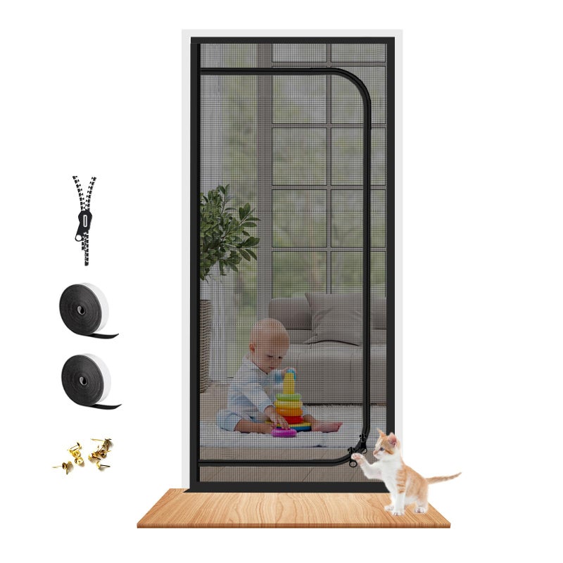 Dixutzi Upgraded Reinforced Pet Screen Door Thickened Cat Resistant Mesh Screen Door for Living Room Bedroom Patio Dog Cat Scratch Proof Screen with Zipper Closure Fits Door Size up to 38x 82 Black - Image 2