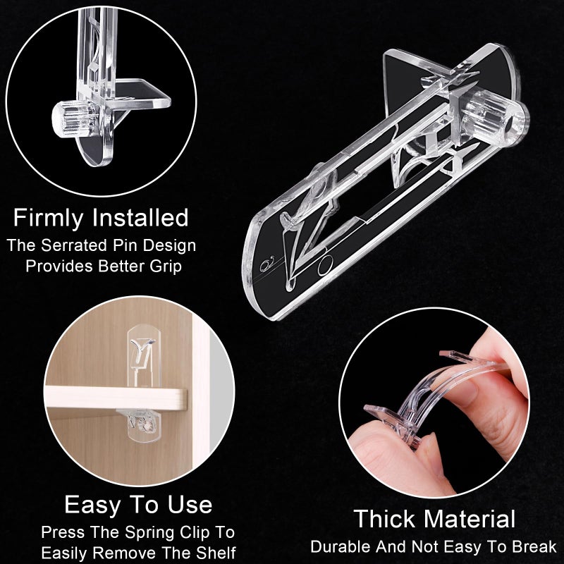 Ofiswadi 30PCS Clear Plastic Shelf Support Pegs for 3/4" Thick Wood Shelving, 6.9mm Peg Cabinet Shelf Clips with Self-Locking Design, Secure Kitchen Cabinet Shelf Pegs for Bookshelves and Storage Organizers - Image 5