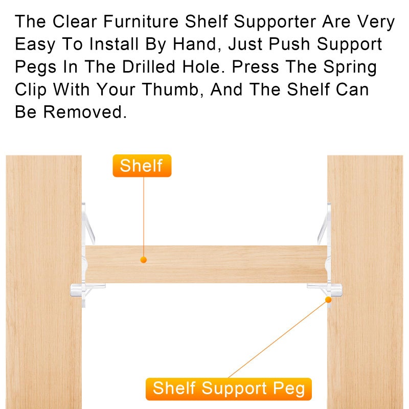 Ofiswadi 30PCS Clear Plastic Shelf Support Pegs for 3/4" Thick Wood Shelving, 6.9mm Peg Cabinet Shelf Clips with Self-Locking Design, Secure Kitchen Cabinet Shelf Pegs for Bookshelves and Storage Organizers - Image 3