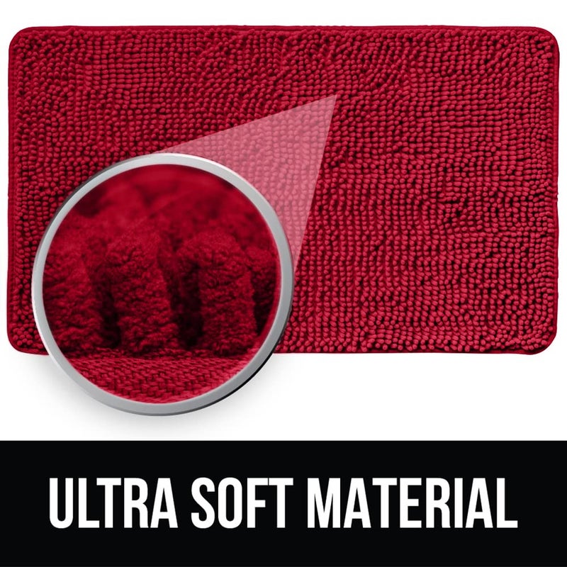 KANGAROO Bathroom Rugs  Chenille Soft Absorbent Bath Rug  Shaggy Shower Mat  Quick Dry Machine Wash Bathmat  Plush Carpet Mats for Tub  Bathtub and Bath Room Home Decor Accessories  36x24  Red - Image 3