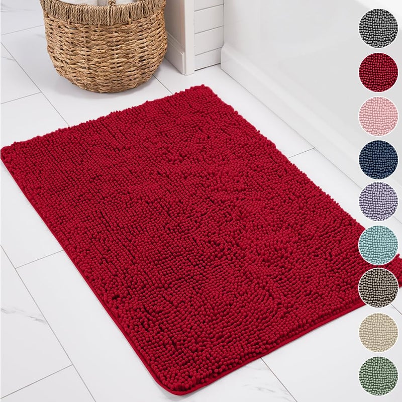 KANGAROO Bathroom Rugs  Chenille Soft Absorbent Bath Rug  Shaggy Shower Mat  Quick Dry Machine Wash Bathmat  Plush Carpet Mats for Tub  Bathtub and Bath Room Home Decor Accessories  36x24  Red - Image 1