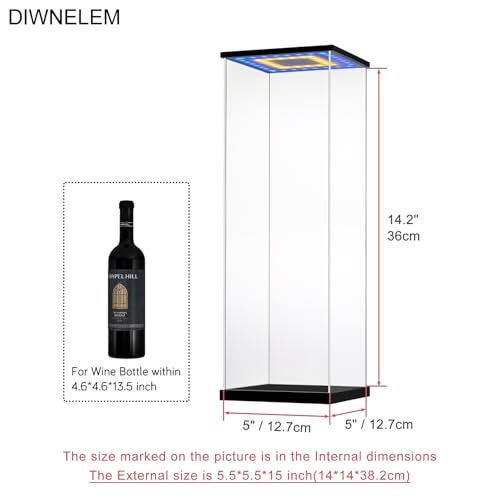 DIWNELEM Acrylic Wine Bottle Display Case with LED Light Display Stand - Dustproof Protector for Red Wine, Champagne, Liquor, Whiskey, Beer, Beverage Bottle (5*5*14.2") - Image 2
