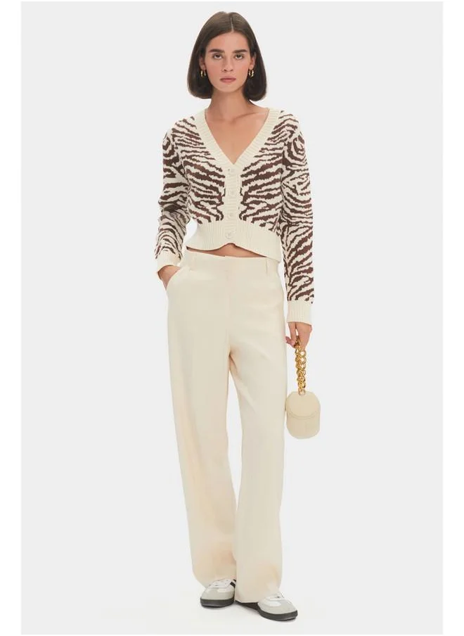 JUNE June Women Zebra Patterned V Neck Cardigan Brown