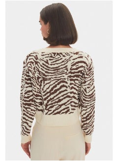 JUNE June Women Zebra Patterned V Neck Cardigan Brown  - Image 5