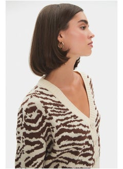 JUNE June Women Zebra Patterned V Neck Cardigan Brown  - Image 3