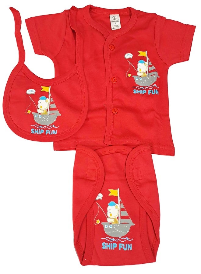 Ess Cubes Enterprise EssCubes Enterprise Super Soft Infant New Born Baby Boy and Baby Girls Clothes Shirt, Washable Diaper Nappy with Bib Set 3-6 Months (Red) - Image 1