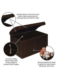 Badger Basket Kid's Hardwood Barrel Top Toy Box Storage Chest with Safety Hinge - Espresso  - Image 4