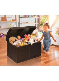 Badger Basket Kid's Hardwood Barrel Top Toy Box Storage Chest with Safety Hinge - Espresso  - Image 2