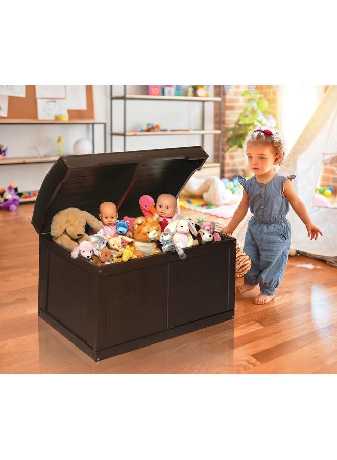Badger Basket Kid's Hardwood Barrel Top Toy Box Storage Chest with Safety Hinge - Espresso - Image 2