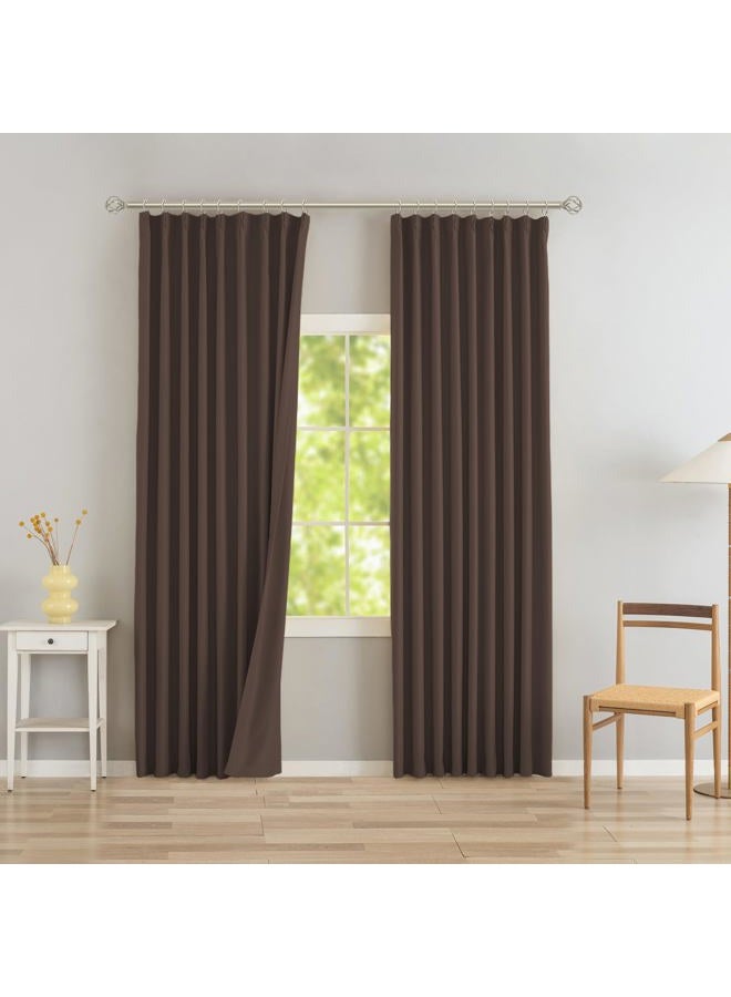 DONREN Brown Pinch Pleated Back Tab Blackout Curtains 40" W x 92" L - Image 1