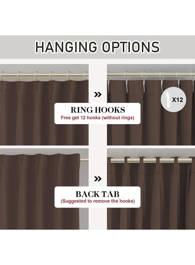 DONREN Brown Pinch Pleated Back Tab Blackout Curtains 40" W x 92" L - Image 3
