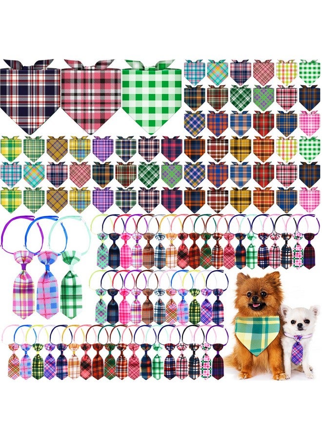 Reginary 108 Pcs Dog Bandanas Bow Tie Set Bulk Pet Triangle Scarf Plaid Pattern Pets Kerchief Adjustable Washable Bibs Neck Collar for Medium Small Puppy Dogs Reversible Costume Accessories - Image 1