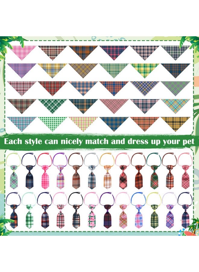 Reginary 108 Pcs Dog Bandanas Bow Tie Set Bulk Pet Triangle Scarf Plaid Pattern Pets Kerchief Adjustable Washable Bibs Neck Collar for Medium Small Puppy Dogs Reversible Costume Accessories - Image 4