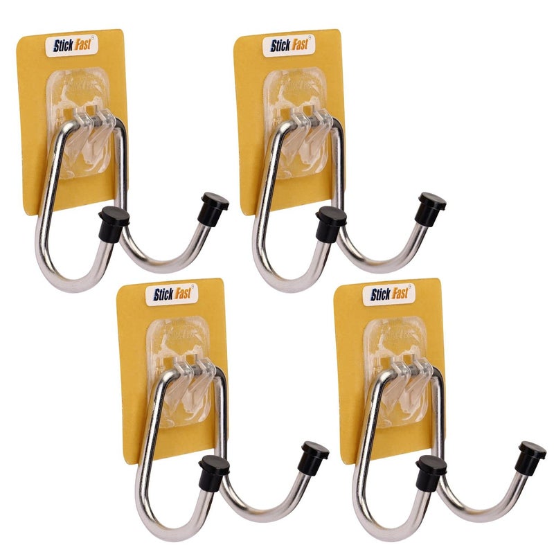 SF - Stick Fast Stick Fast Self Adhesive Series Wall Dual Hook Wall Hangers with Strong Adhesive Tape for Bedroom Bathroom Kitchen Accessories Items Big Size Pack of 4 - Image 1