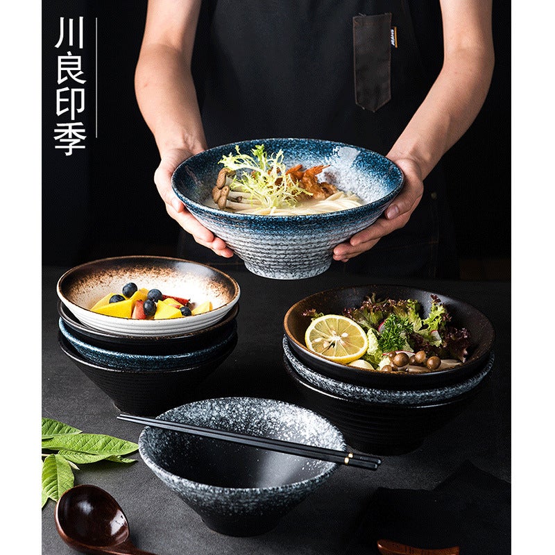 Japanese Ceramic Bowl Household Large Ramen Bowl Rice Bowl Noodle Soup Bowl Creative Tableware Restaurant Bamboo Hat Bowl - Image 3