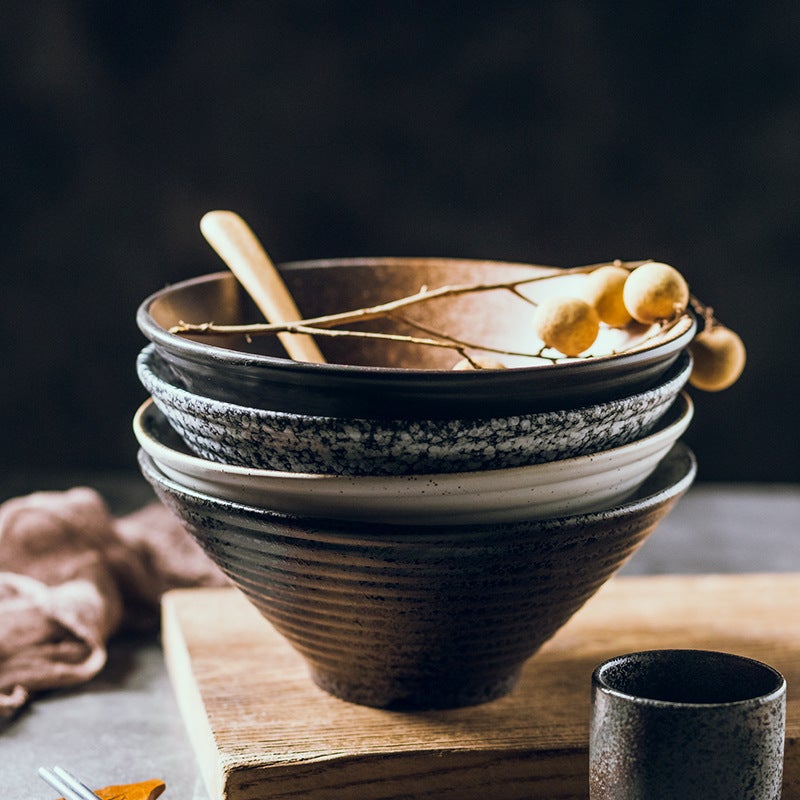 Japanese Ceramic Bowl Household Large Ramen Bowl Rice Bowl Noodle Soup Bowl Creative Tableware Restaurant Bamboo Hat Bowl - Image 5