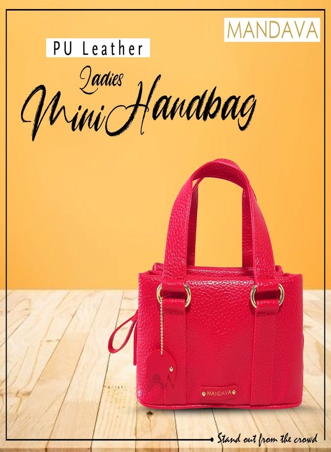 MANDAVA Women's PU Leather Mini Handbag, Top Handle Small Satchel Bag for Ladies (Cherry Red) - Image 5