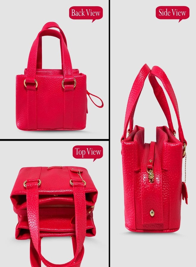 MANDAVA Women's PU Leather Mini Handbag, Top Handle Small Satchel Bag for Ladies (Cherry Red) - Image 2