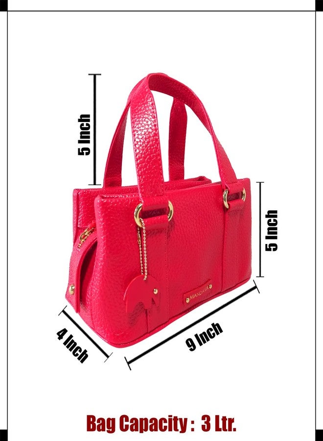 MANDAVA Women's PU Leather Mini Handbag, Top Handle Small Satchel Bag for Ladies (Cherry Red) - Image 4