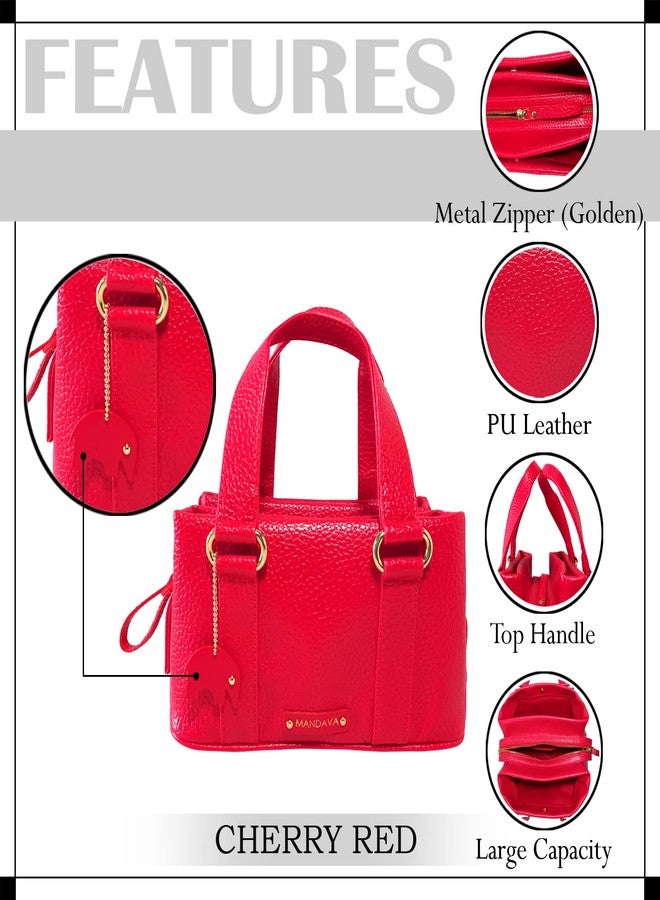 MANDAVA Women's PU Leather Mini Handbag, Top Handle Small Satchel Bag for Ladies (Cherry Red) - Image 3