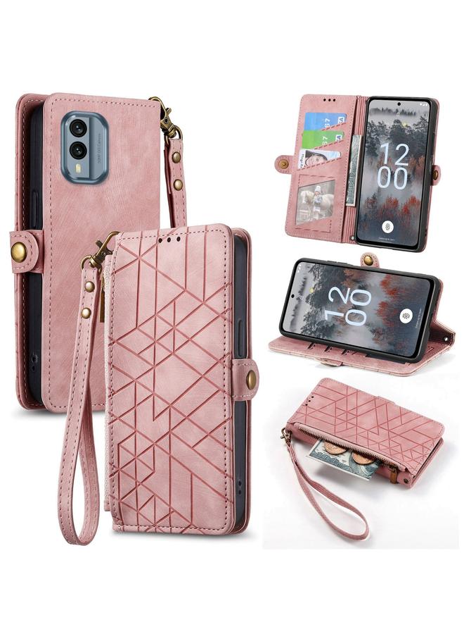 S-TOP Case For Nokia X30 5G Geometric Zipper Wallet Side Buckle Leather Phone Case - Image 1