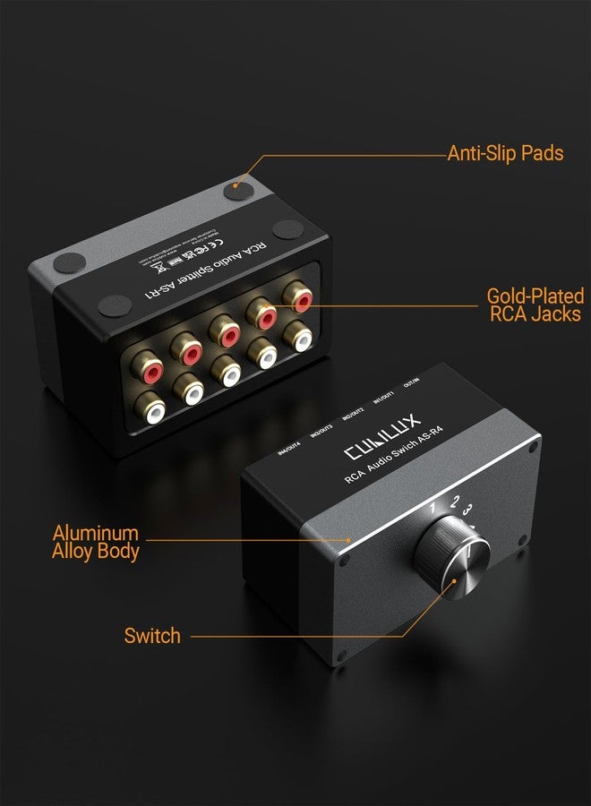 Cubilux AS-R4 4-Channel RCA Audio Selector, Bidirectional 4-Way Stereo RCA Aux Switcher, 1-Input to 4-Output / 4-Input to 1-Output RCA Switch - Image 2