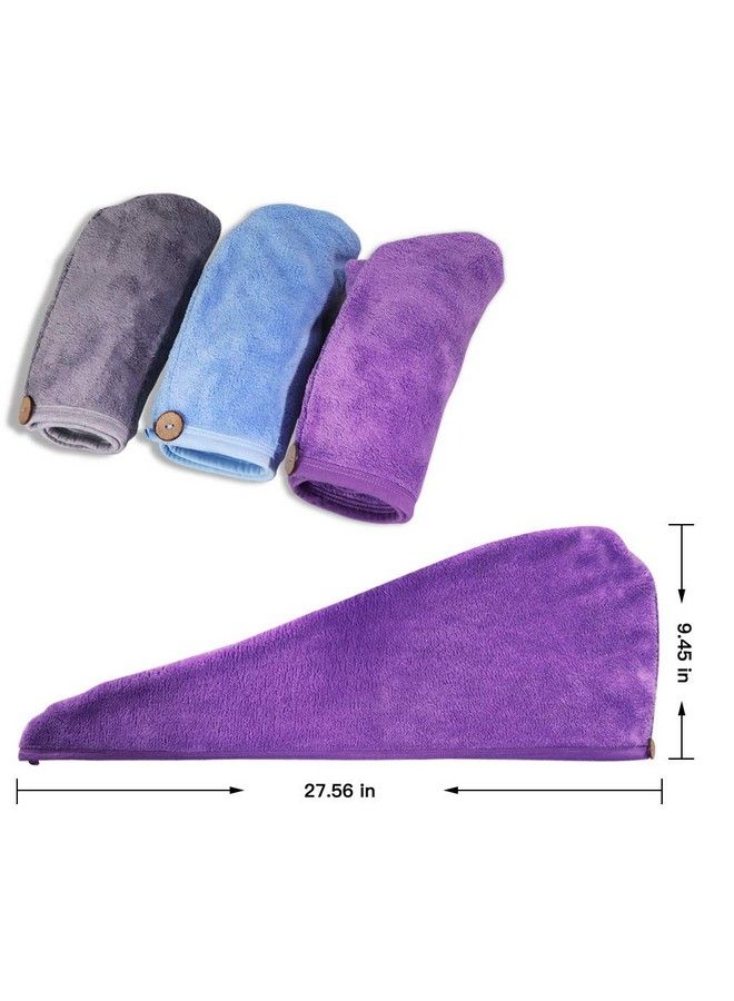 HWASHIN 3 Pack Microfiber Hair Towel Wrap For Women Anti Frizz Absorbent Bath Shower Hair Turbans Quick Dry Soft Hair Hat For Drying Curly Long & Thick Hair (Gray/Blue/Purple) - Image 5
