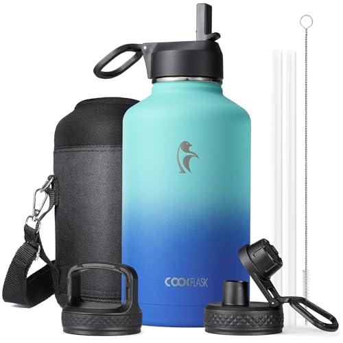 Insulated Water Bottle 64 oz with Straw  3 Lids Coolflask Half Gallon Water Jug Large Metal Stainless Steel Wide Mouth for Sports Gym or Office NonBPA Keep Cold 48H Hot 24H Pacific Prince