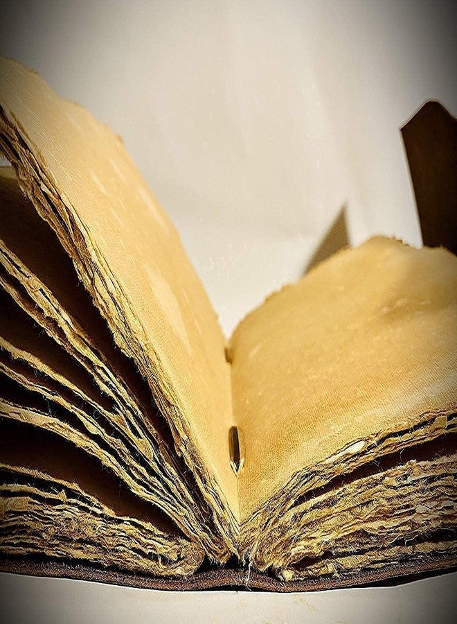 كويرو دفتر رسم جلدي عتيق منقوش عليه لازورد أزرق من مجموعة ثري مون | 240 صفحة من ورق عتيق مصنوع يدويًا بحواف خشنة، دفتر رسم جلدي، دفتر رسم، هدية رائعة (5 × 7 بوصة، أسود) - Image 4