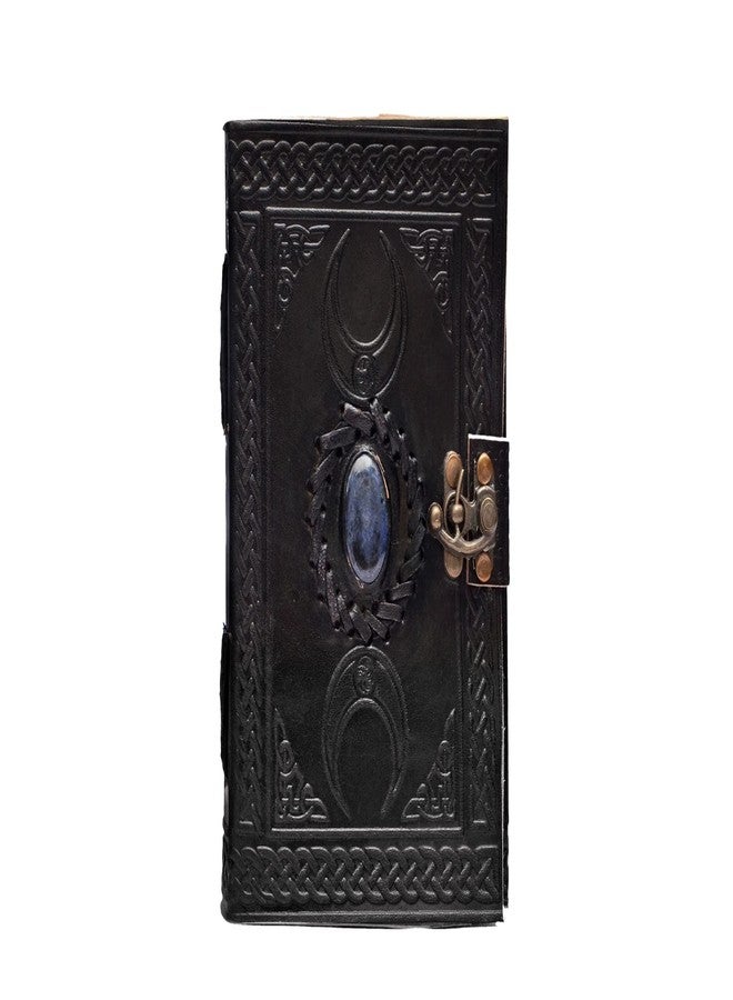 كويرو دفتر رسم جلدي عتيق منقوش عليه لازورد أزرق من مجموعة ثري مون | 240 صفحة من ورق عتيق مصنوع يدويًا بحواف خشنة، دفتر رسم جلدي، دفتر رسم، هدية رائعة (5 × 7 بوصة، أسود) - Image 3