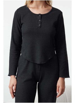 Anthracite Melange Waffle Fabric Knitted Pajama Set THMAW25PT00041