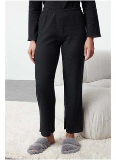 trendyol Anthracite Melange Waffle Fabric Knitted Pajama Set THMAW25PT00041  - Image 4