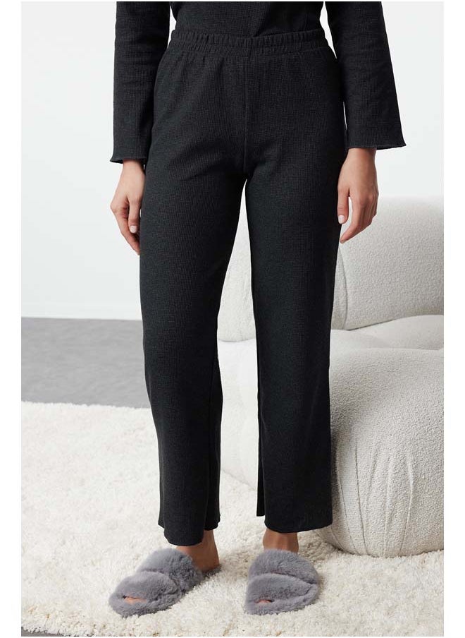 trendyol - Anthracite Melange Waffle Fabric Knitted Pajama Set THMAW25PT00041 - Image 1
