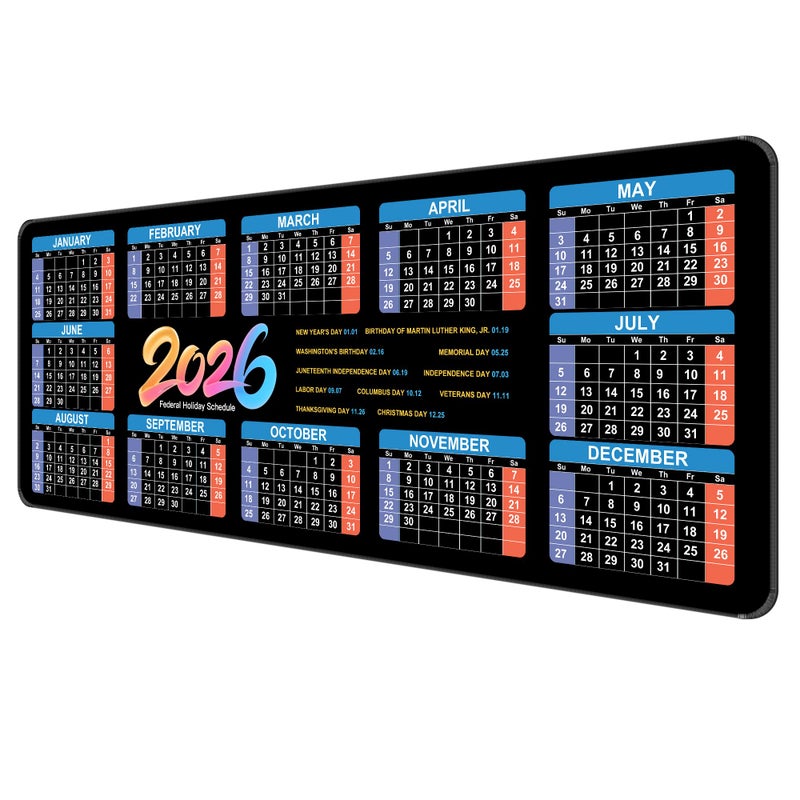 Dynippy Thin Extended Gaming Mouse Pad ï¼ˆ31.5 * 11.8 * 0.08 inchï¼‰ with Stitched Edges Large Mousepad Long XXL Keyboard and Mouse pad Desk Mat for Gaming Office & Home - 2026 Calendar Holiday Schedule - Image 1