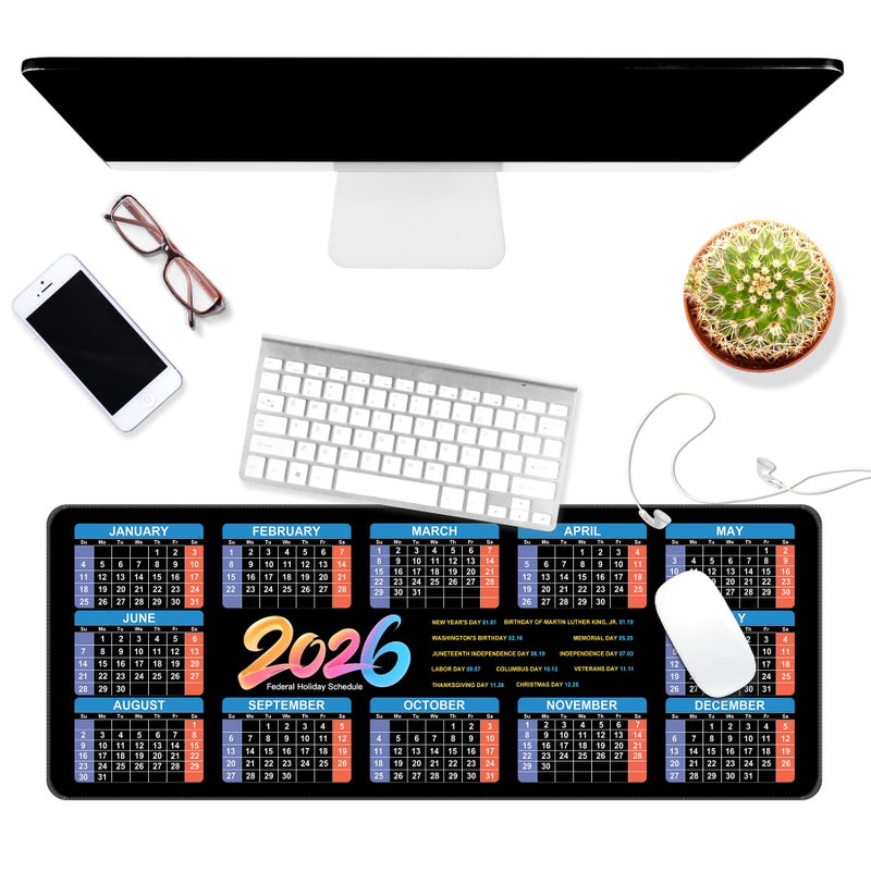 Dynippy Thin Extended Gaming Mouse Pad ï¼ˆ31.5 * 11.8 * 0.08 inchï¼‰ with Stitched Edges Large Mousepad Long XXL Keyboard and Mouse pad Desk Mat for Gaming Office & Home - 2026 Calendar Holiday Schedule - Image 3