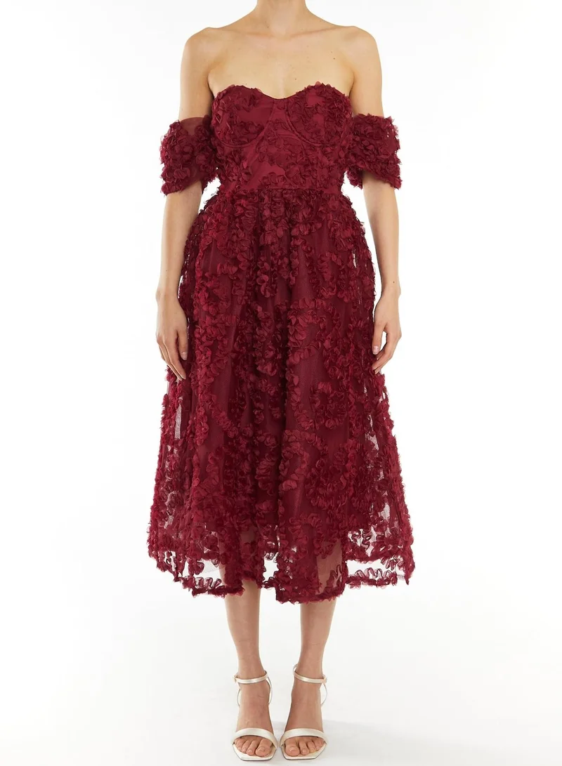 ترو ديكادينس Amelia Burgundy Bardot Bust Cup Midi Dress
