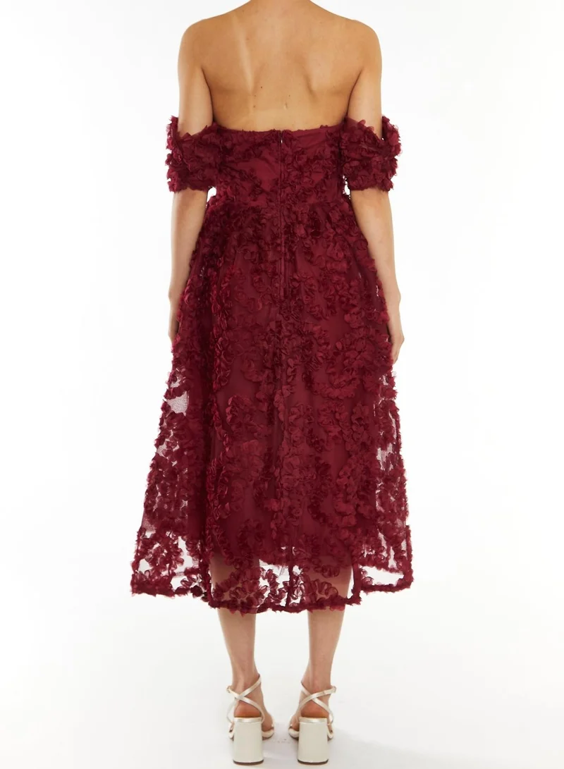 ترو ديكادينس Amelia Burgundy Bardot Bust Cup Midi Dress