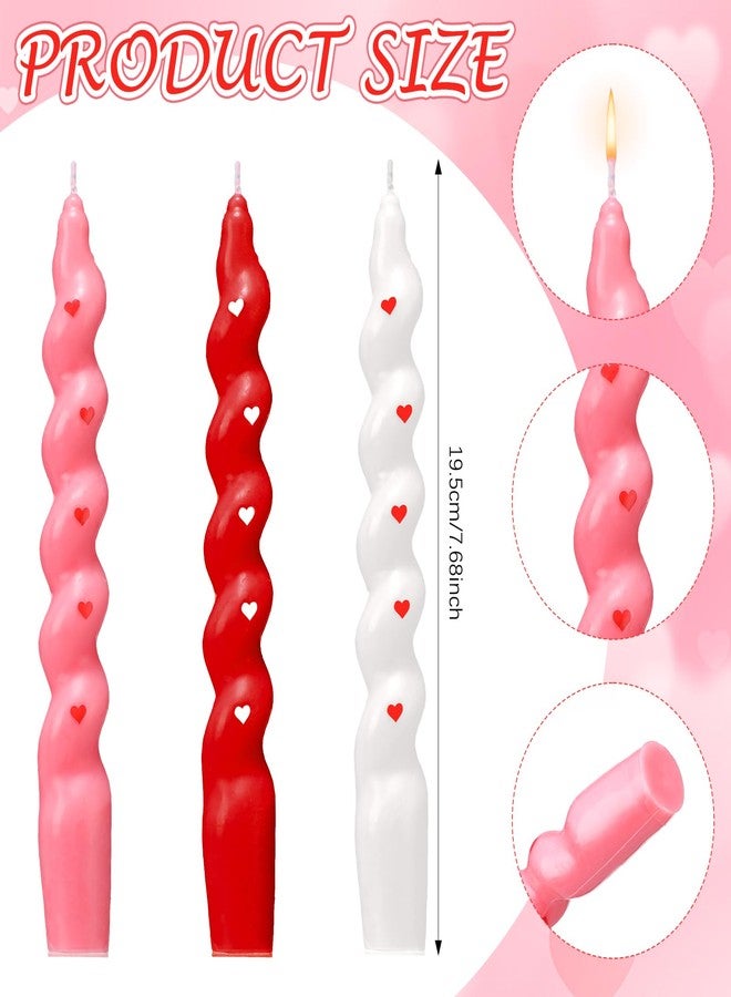 Conelist 6 Pcs Valentine Day Short Taper Candles Spiral Twisted Tapered Candle Pink Red White Unscented Swirl Heart Candlesticks for Wedding Anniversary Holiday Dinner Table Home Kitchen Party Decor - Image 2