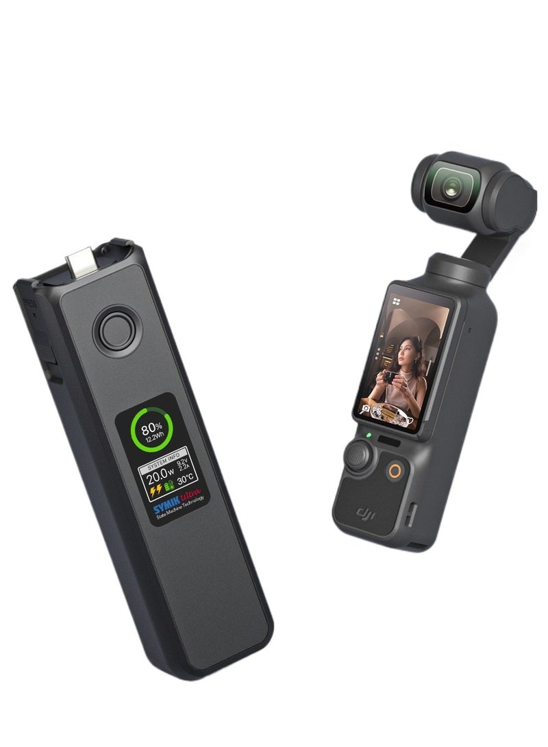 SYMIK 5000mAh Battery Grip for DJI Osmo Pocket 3 – 20W Fast Charging, 1.47" LCD with Smart Meter, Temp-Control Safety, Quick Attach Endurance Handle - Image 1