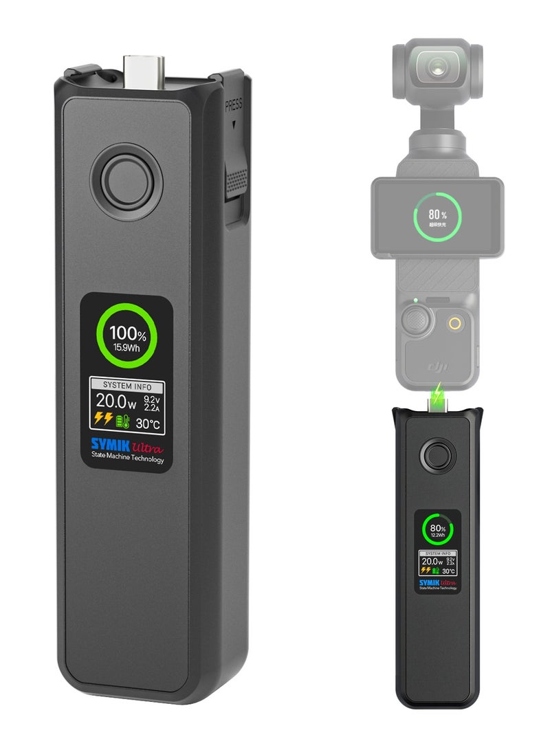 اس واي ام اي كيه مقبض بطارية بسعة 5000 مللي أمبير مناسب لـ DJI Osmo Pocket 3 / Pocket 4، يدعم الشحن السريع بقدرة 20 واط، مزود بشاشة LCD ذكية مقاس 1.47 بوصة لعرض مستوى البطارية، مع نظام حماية للتحكم في درجة الحرارة، وتصميم تثبيت سريع لزيادة وقت الاستخدام - Image 1