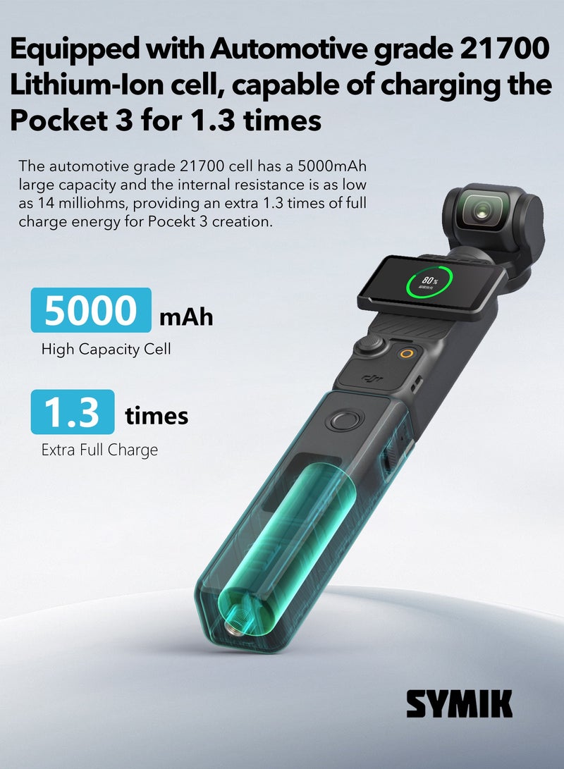 اس واي ام اي كيه مقبض بطارية بسعة 5000 مللي أمبير مناسب لـ DJI Osmo Pocket 3 / Pocket 4، يدعم الشحن السريع بقدرة 20 واط، مزود بشاشة LCD ذكية مقاس 1.47 بوصة لعرض مستوى البطارية، مع نظام حماية للتحكم في درجة الحرارة، وتصميم تثبيت سريع لزيادة وقت الاستخدام - Image 3